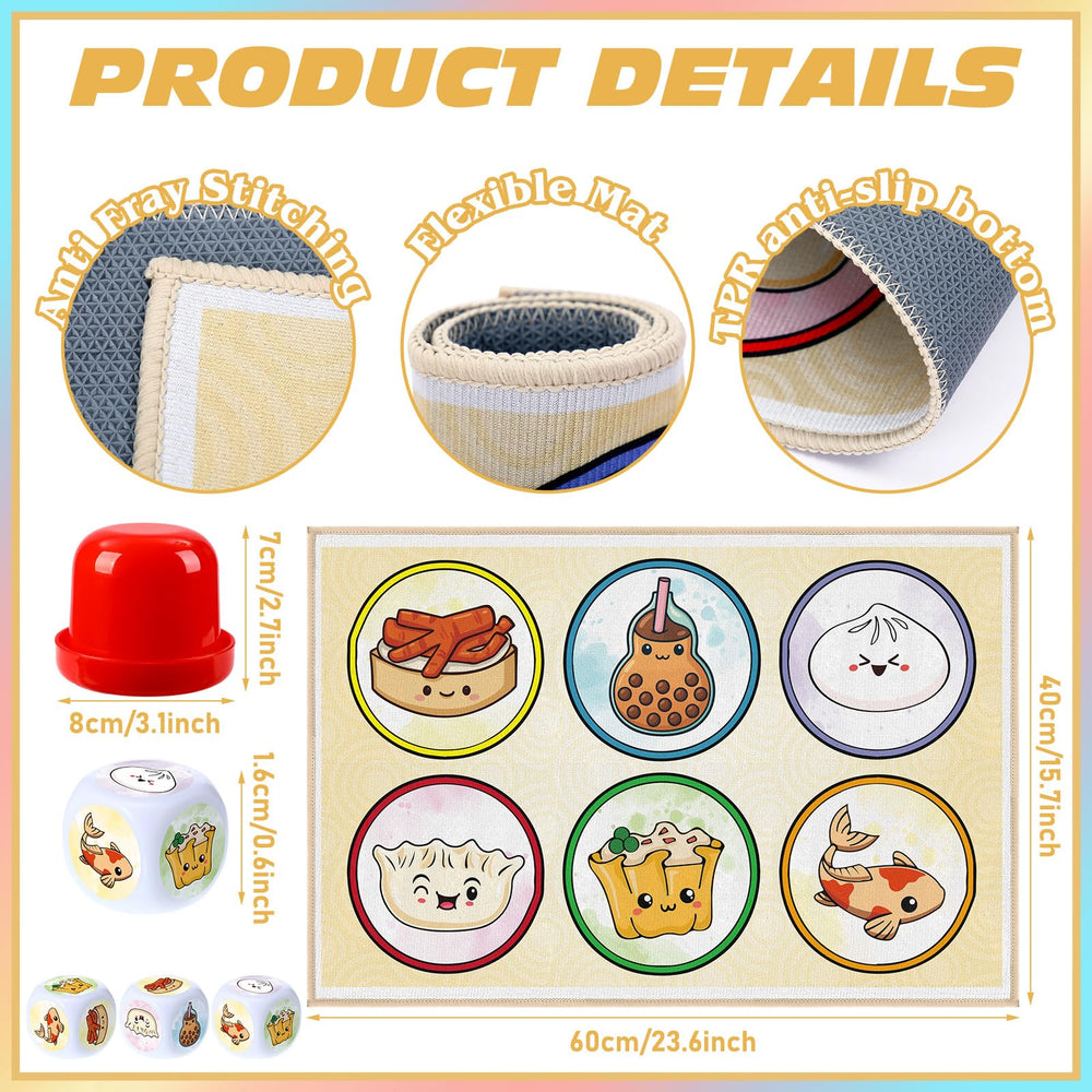 VioraWhite dim sum dice set with playful icons for festive game night