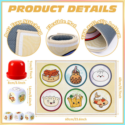 VioraWhite dim sum dice set with playful icons for festive game night