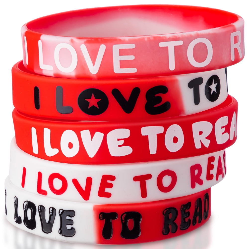 VioraWhite I Love to Read wristbands red and white colors inspire reading motivation.