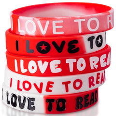 VioraWhite I Love to Read wristbands red and white colors inspire reading motivation.