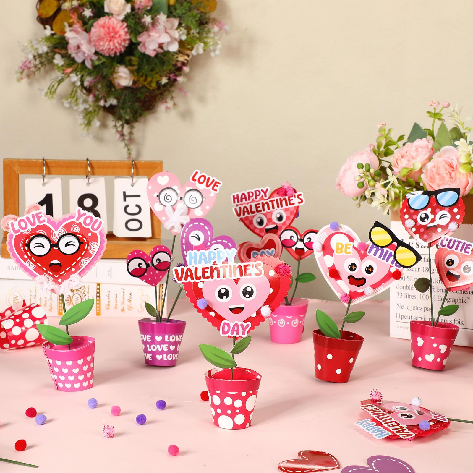 VioraWhite Valentines Flowers Craft Kit contents illustrate the colorful components for creation.