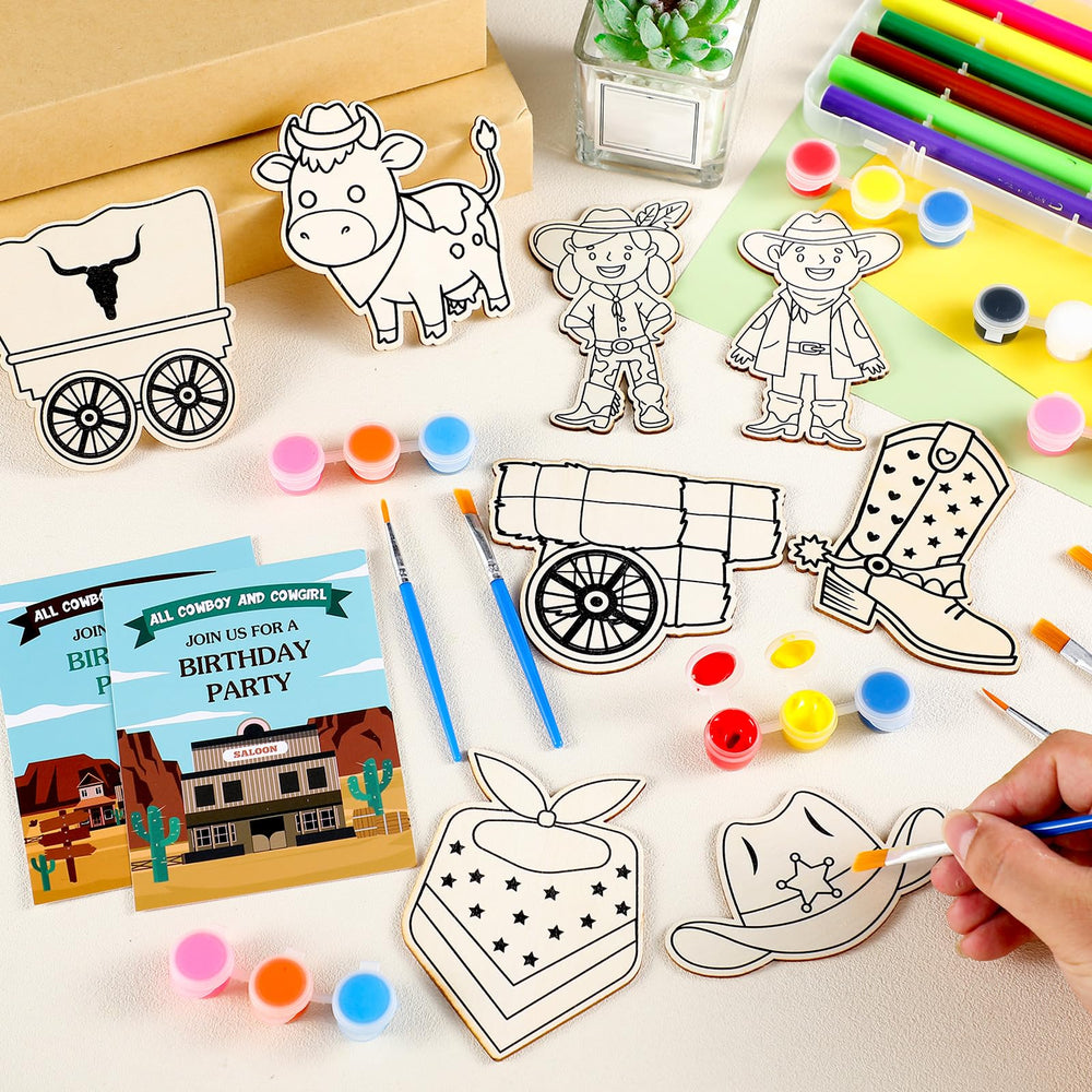 VioraWhite western-theme cards to pair with painted wooden pieces.