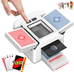 Vipdream automatic card shuffler in top view performing a quick two-deck shuffle.