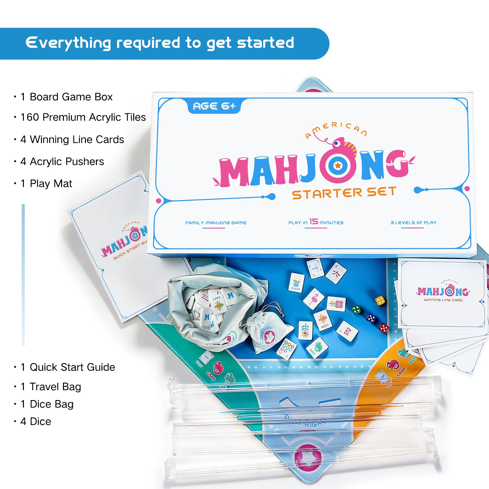 Virora Mahjong dice and bag set supports portable, tidy travel play