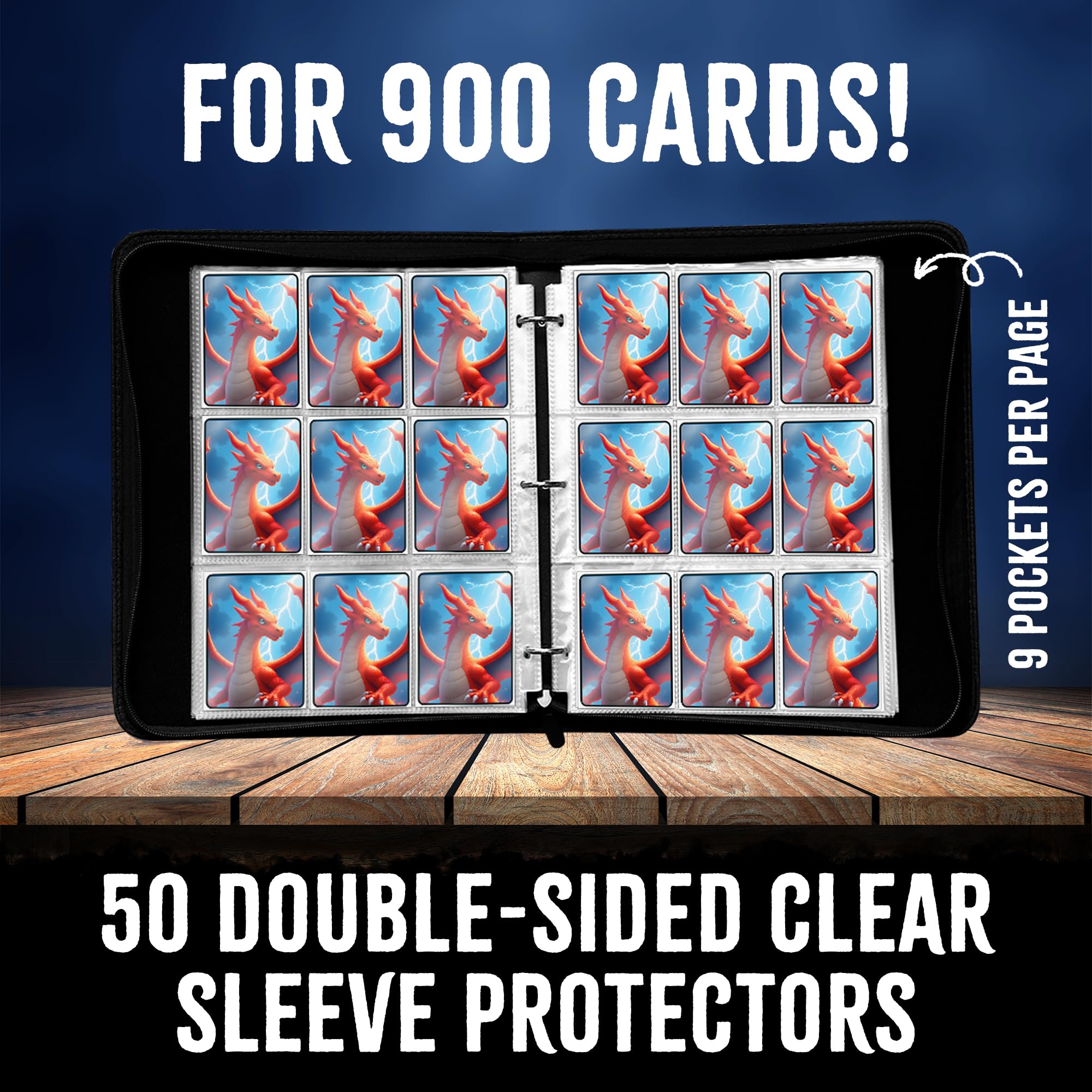 Virtualtonyshop 900-card capacity binder showcases your collection with clear sleeves.