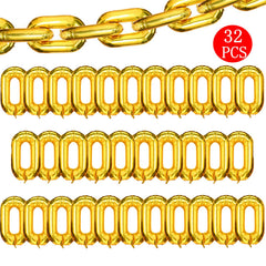 Virtue Morals foil chain balloons in gold create a striking 32-inch centerpiece for dramatic party backdrops.