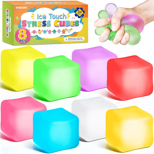 VISCOO 8-pack stress cubes in blue for focused, calming tactile play