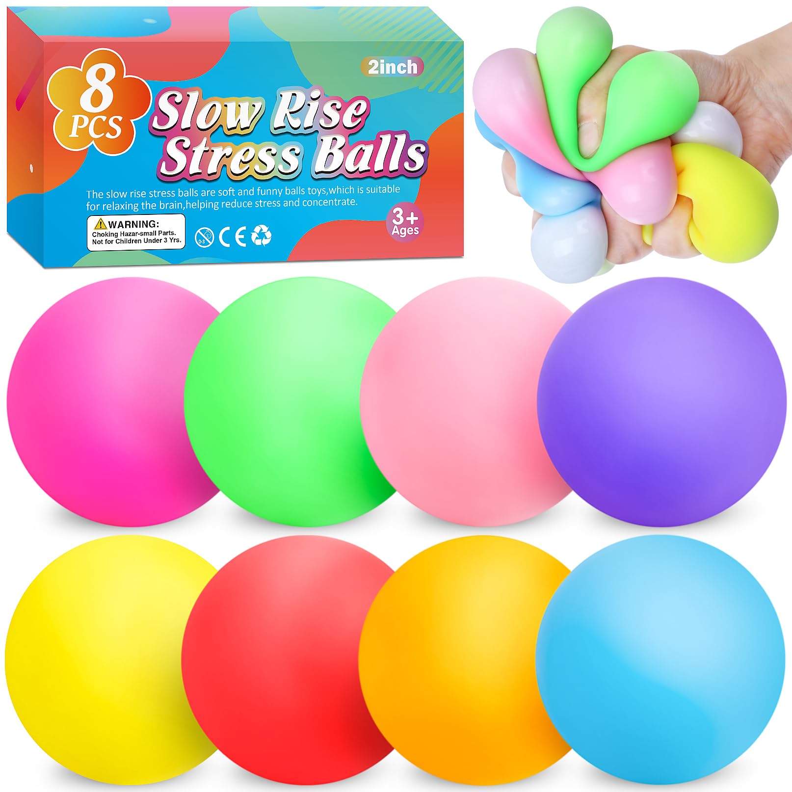 VISCOO 8-pack stress balls in a gift box, ideal for classroom prizes and calming moments.