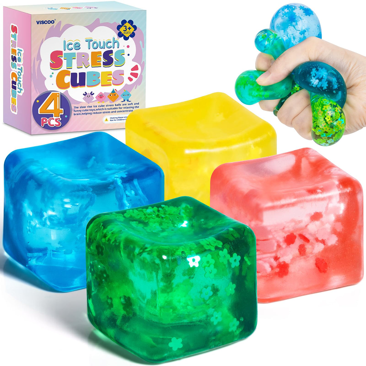 VISCOO blue ice cube stress ball with snowflakes for calm focus