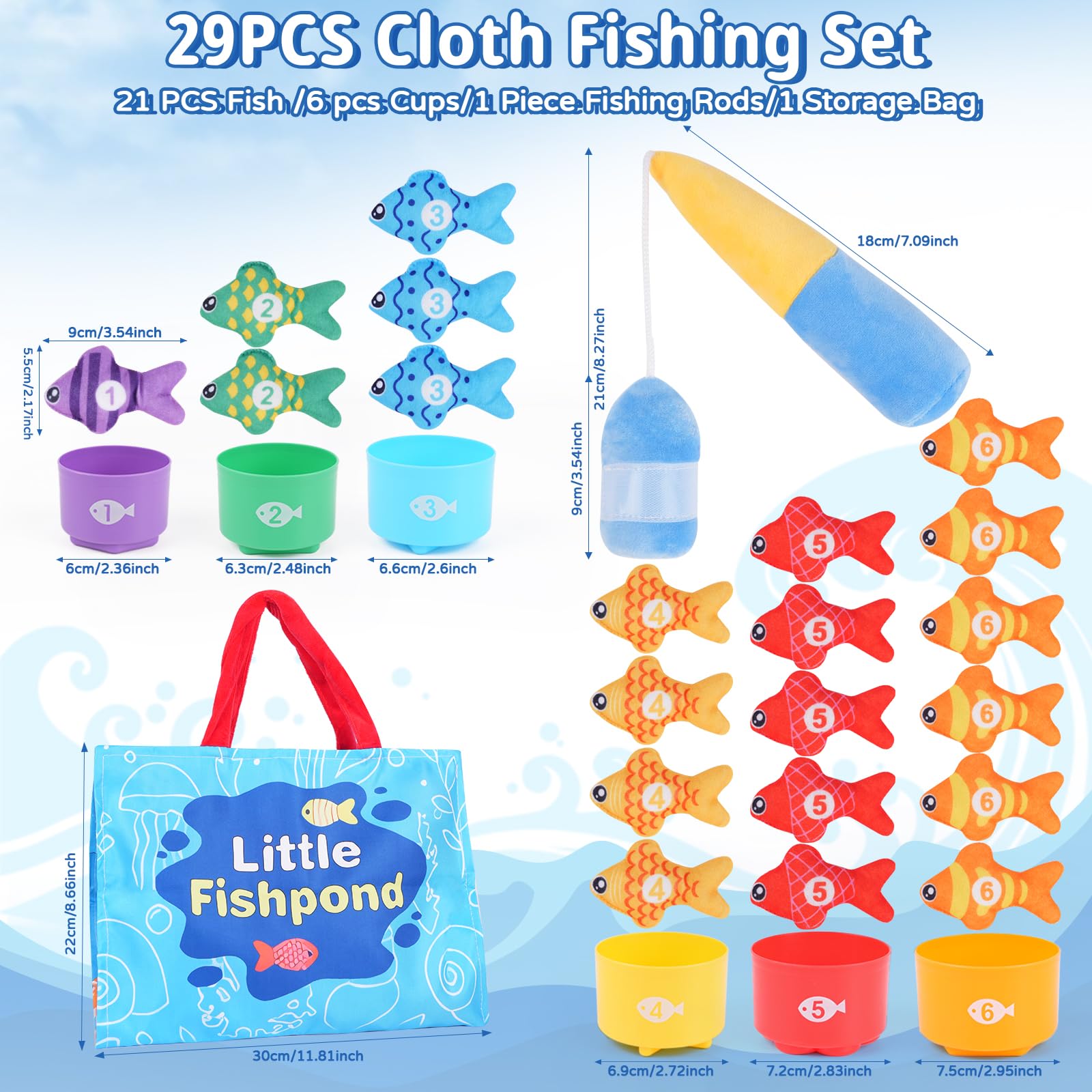 Visivessel color-sorting activity with bright cups and fish.