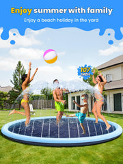 Backyard scene with VISTOP splash pad for a family water party