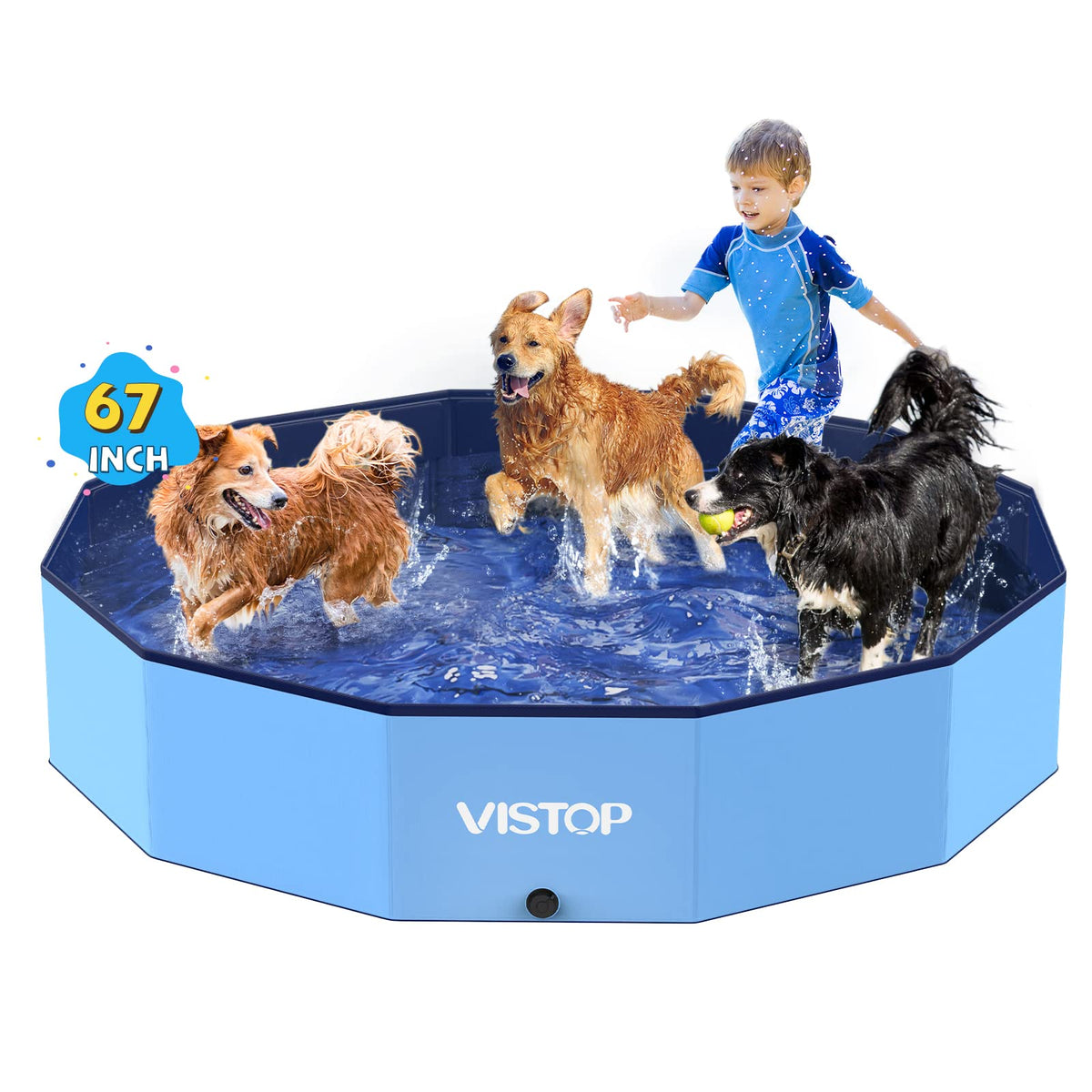 VISTOP XXL foldable dog pool front view showing durable shell for long-lasting use