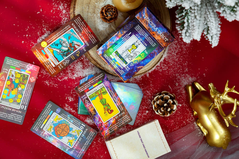 Vitacera Pamela Colman Smith artwork on classic tarot imagery.