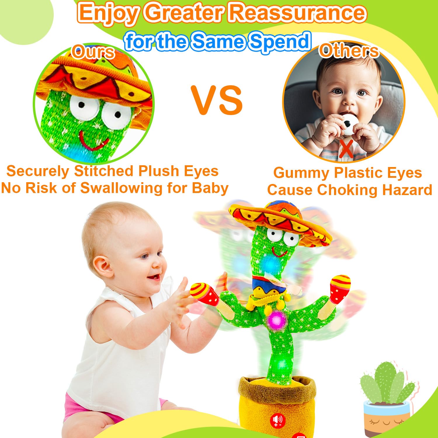 Vitosup cactus toy offers adjustable volume control for different environments.