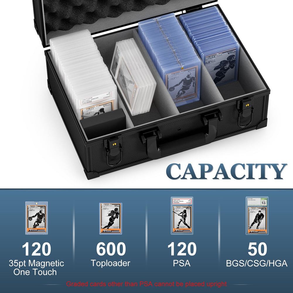 Vitula card case holding 120 PSA slabs securely for a grading collection