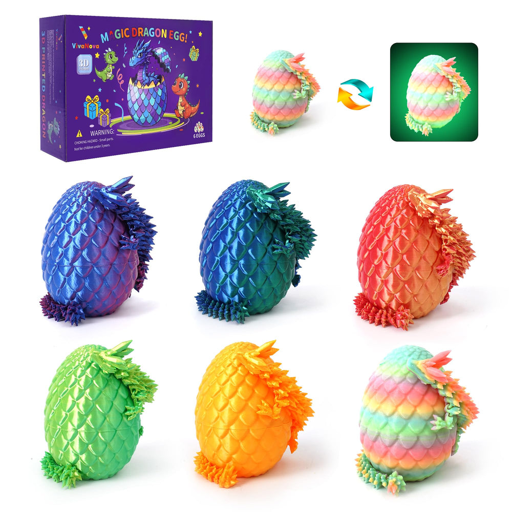 VivaNova dragon eggs pack with six articulated dragons for collectible display.