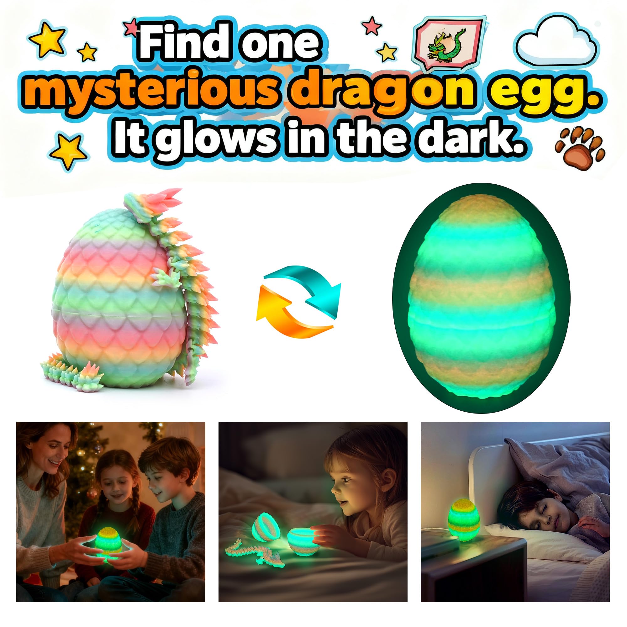 VivaNova glow-in-the-dark mystery egg lights up after exposure to light.