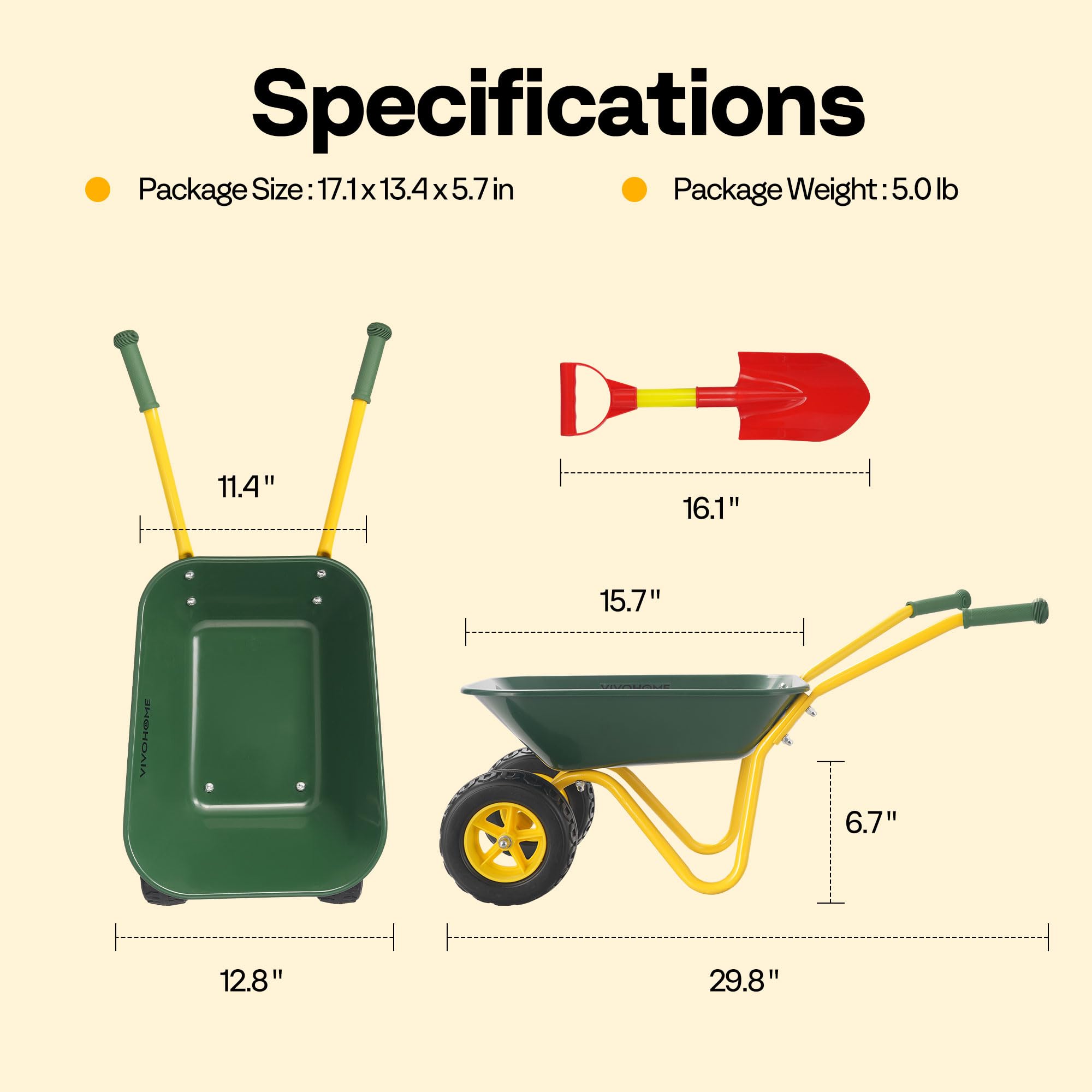 VIVOHOME green wheelbarrow gift-ready for birthdays