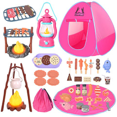 Viwulute camping set with pop-up tent, closed, enabling compact storage after play.