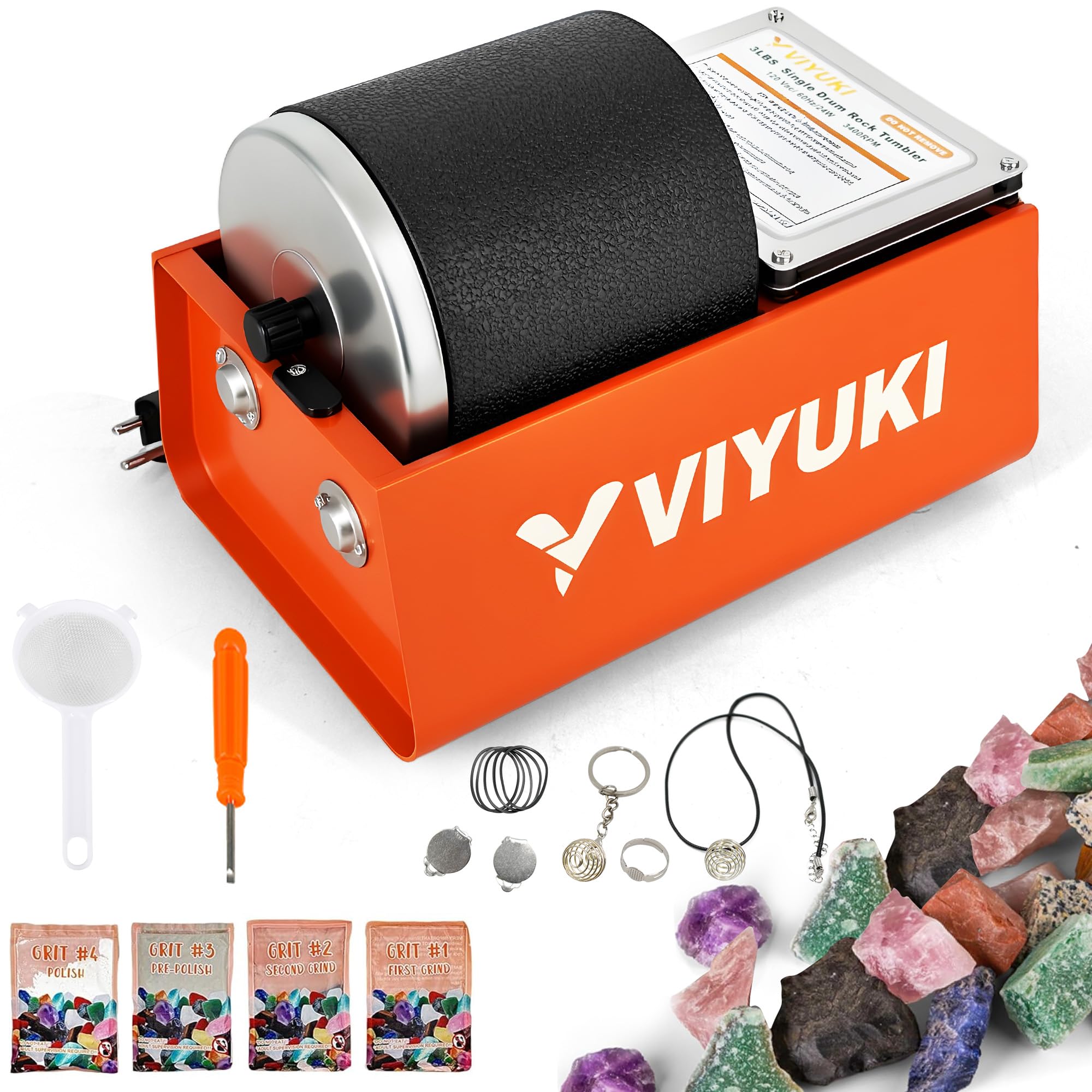VIYUKI Rock Tumbler Kit durable barrel close-up showing sturdy construction.