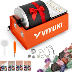 VIYUKI Rock Tumbler Kit front view, ready for gemstone polishing with starter materials.