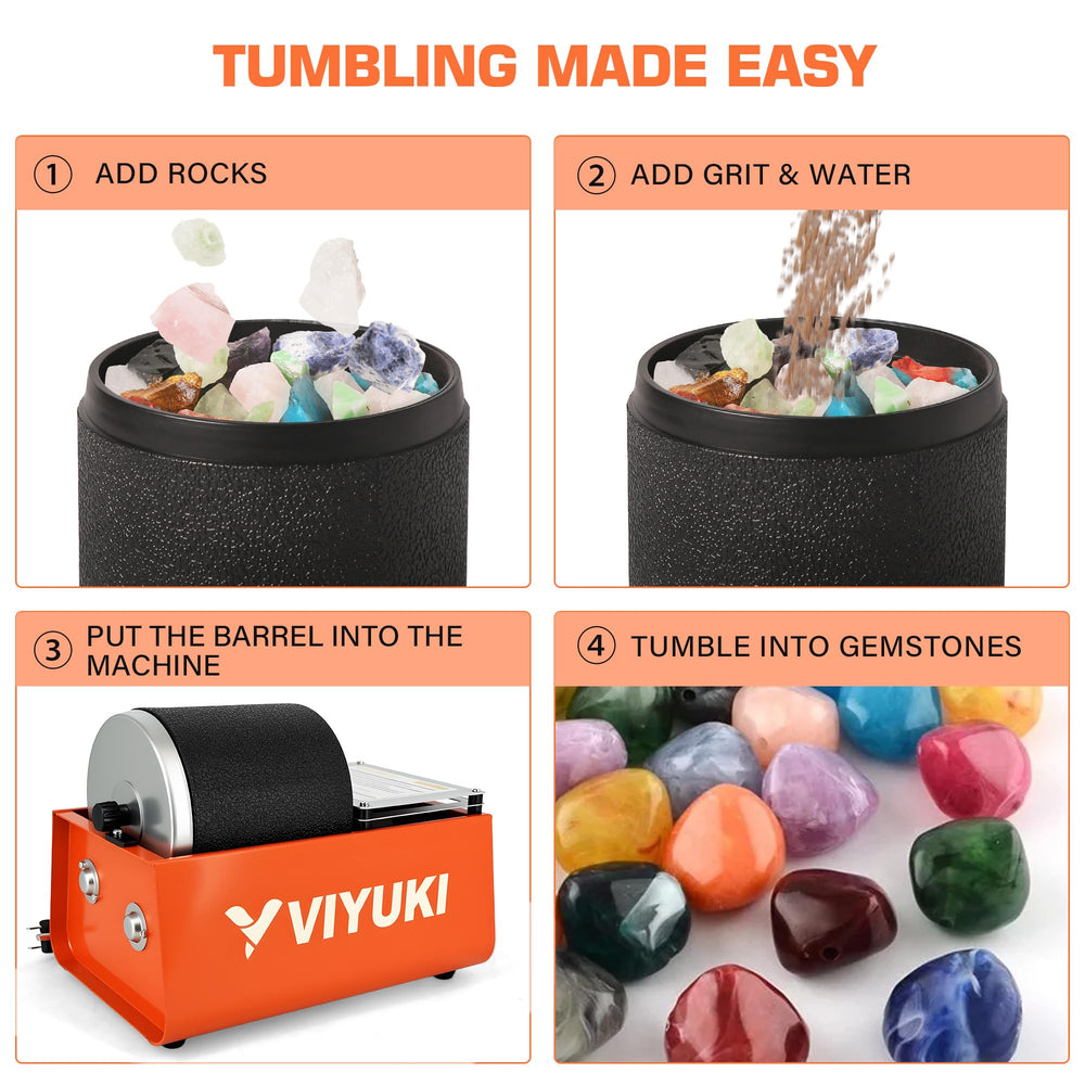 VIYUKI Rock Tumbler Kit rocks and grit included for immediate polishing projects.