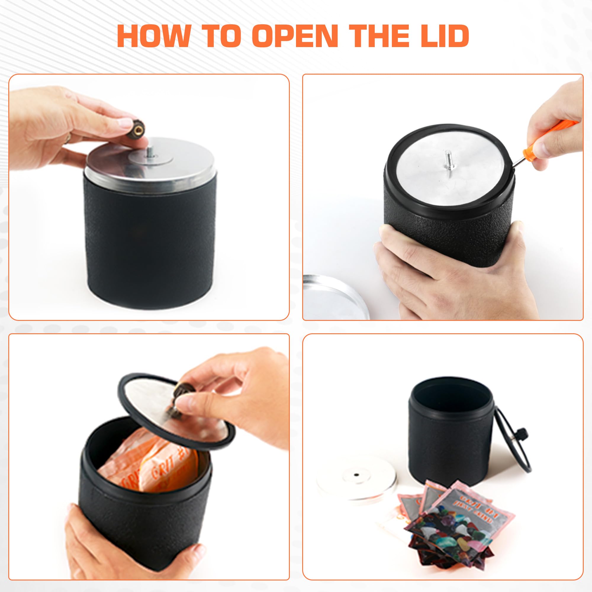 VIYUKI Rock Tumbler Kit instruction guide for learning polishing steps safely.