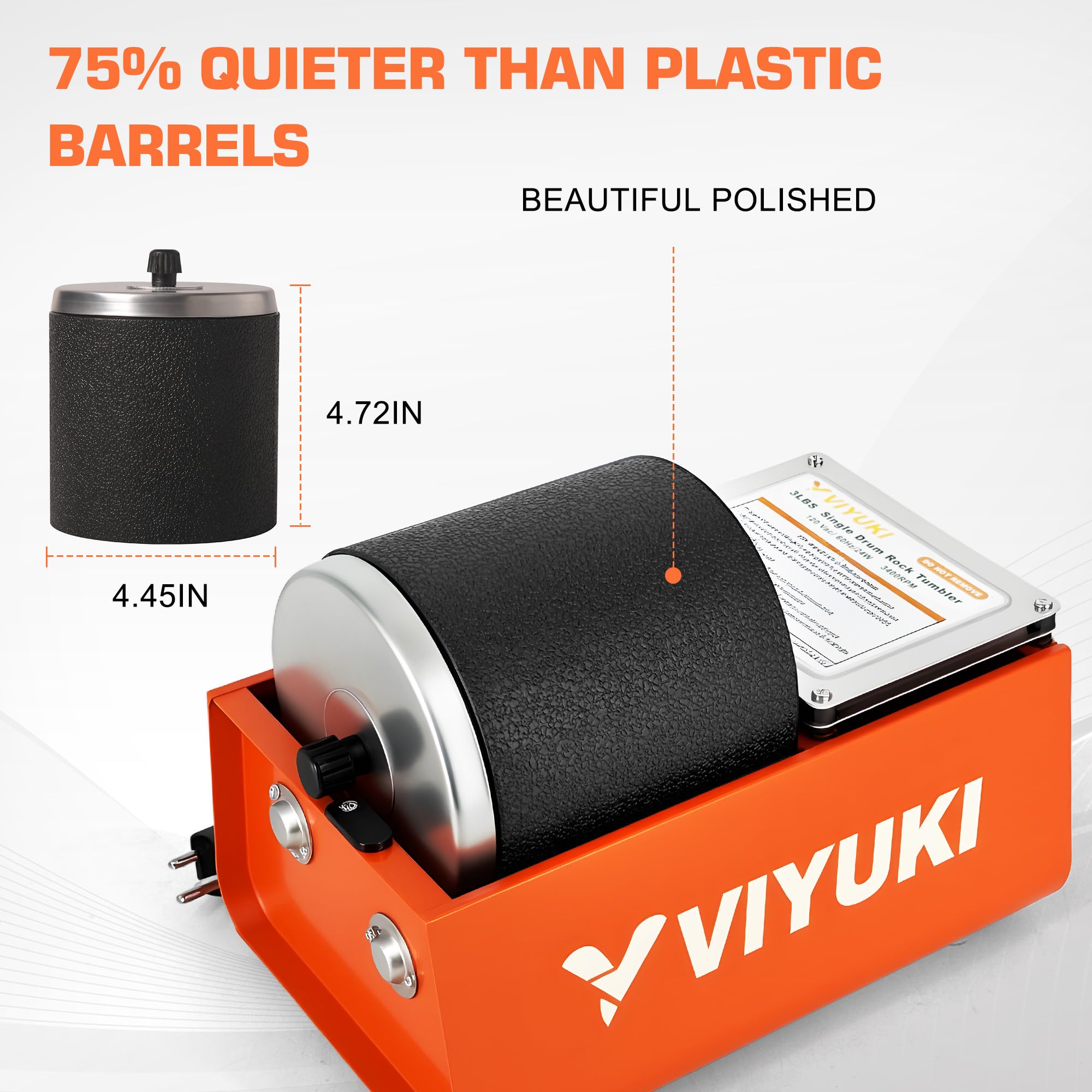 VIYUKI Rock Tumbler Kit noise reduction barrel minimizes disturbance during operation.
