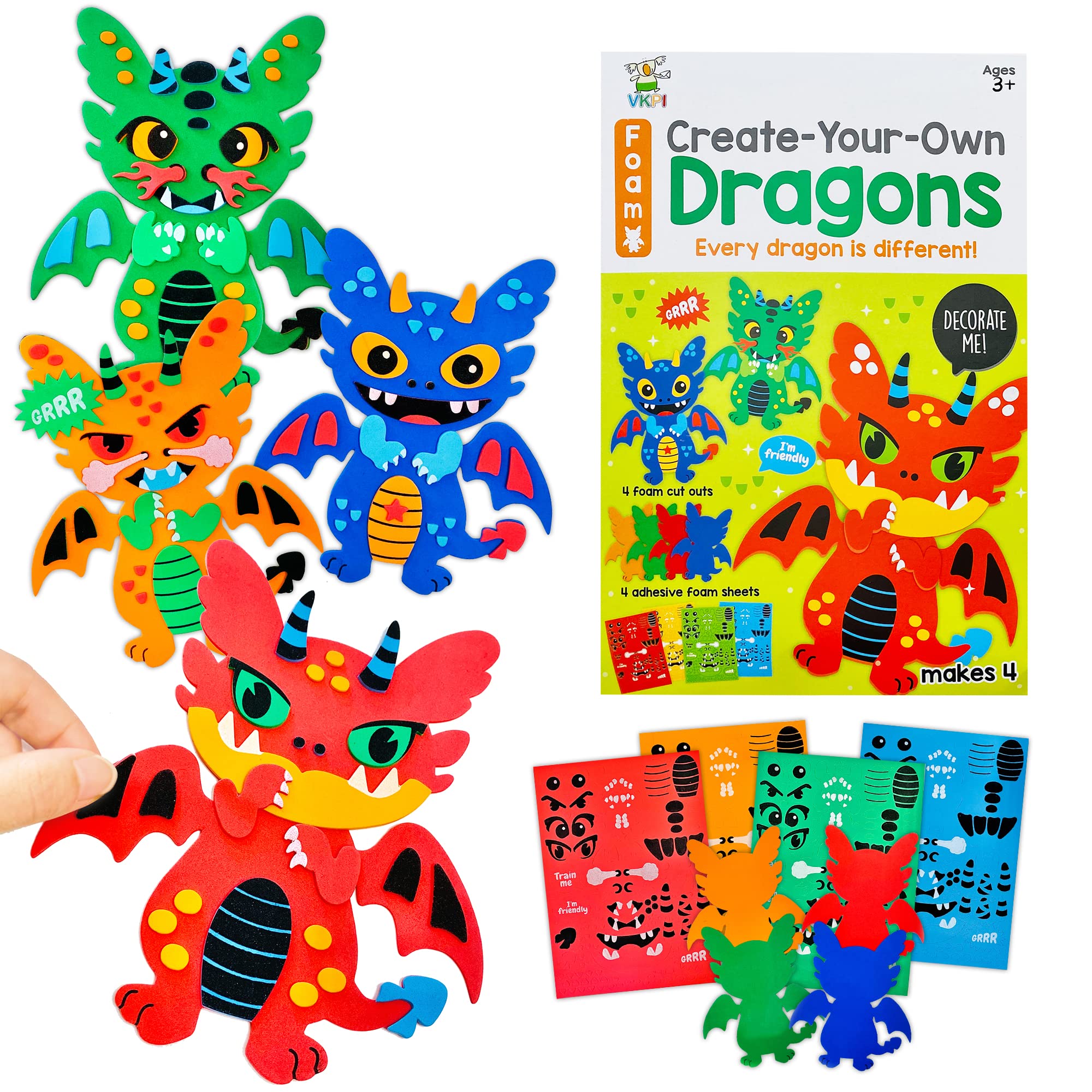 VKPI dragons foam art kit: colorful dragons for creative play and fine motor practice.