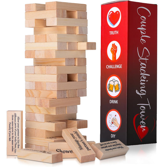 VKX 54-piece wooden tumbling tower blocks for engaging date nights
