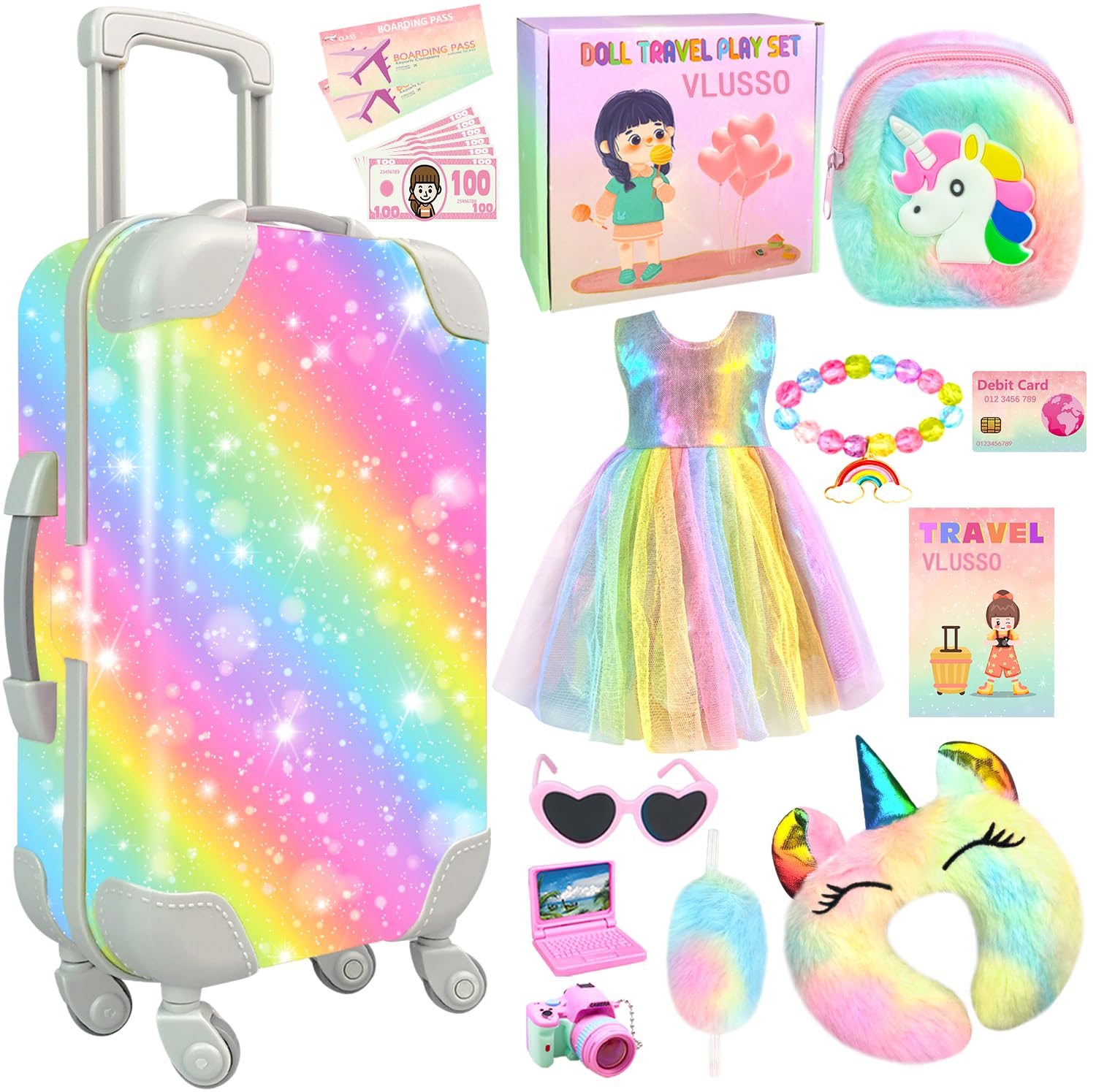 VLUSSO 19Pcs doll travel accessories case organized for 18-inch dolls