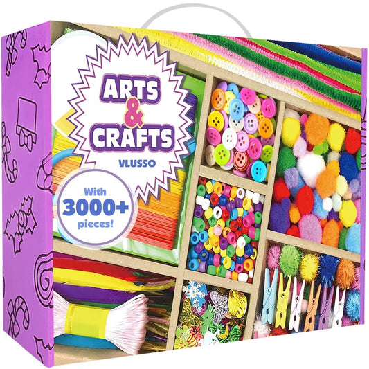 VLUSSO 3000Pcs kit box front showing comprehensive all-in-one craft set for kids.