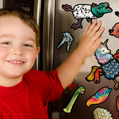 VMNlooking Monster Fridge Magnet Kit inspires imaginative play on metal surfaces.