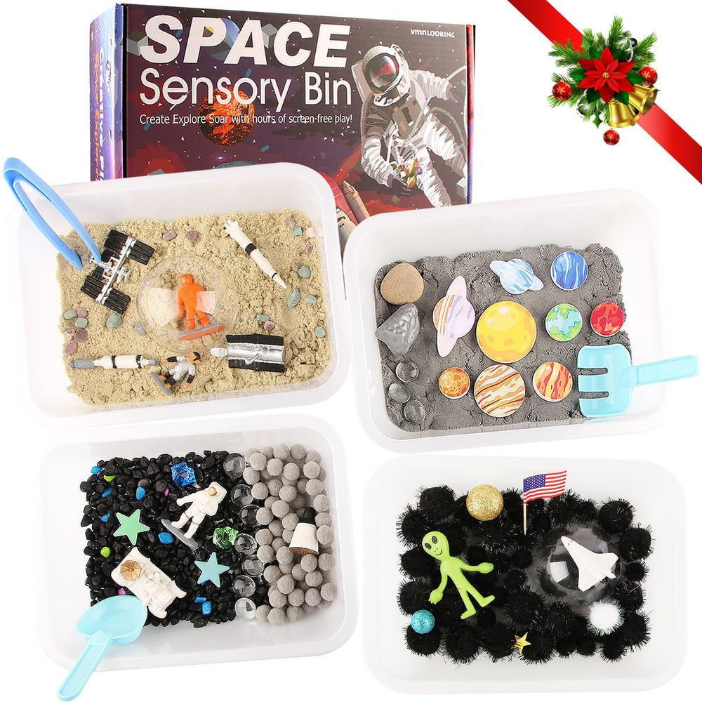 VMNlooking Space Bin Planets Collection enhances tactile exploration and imaginative play.