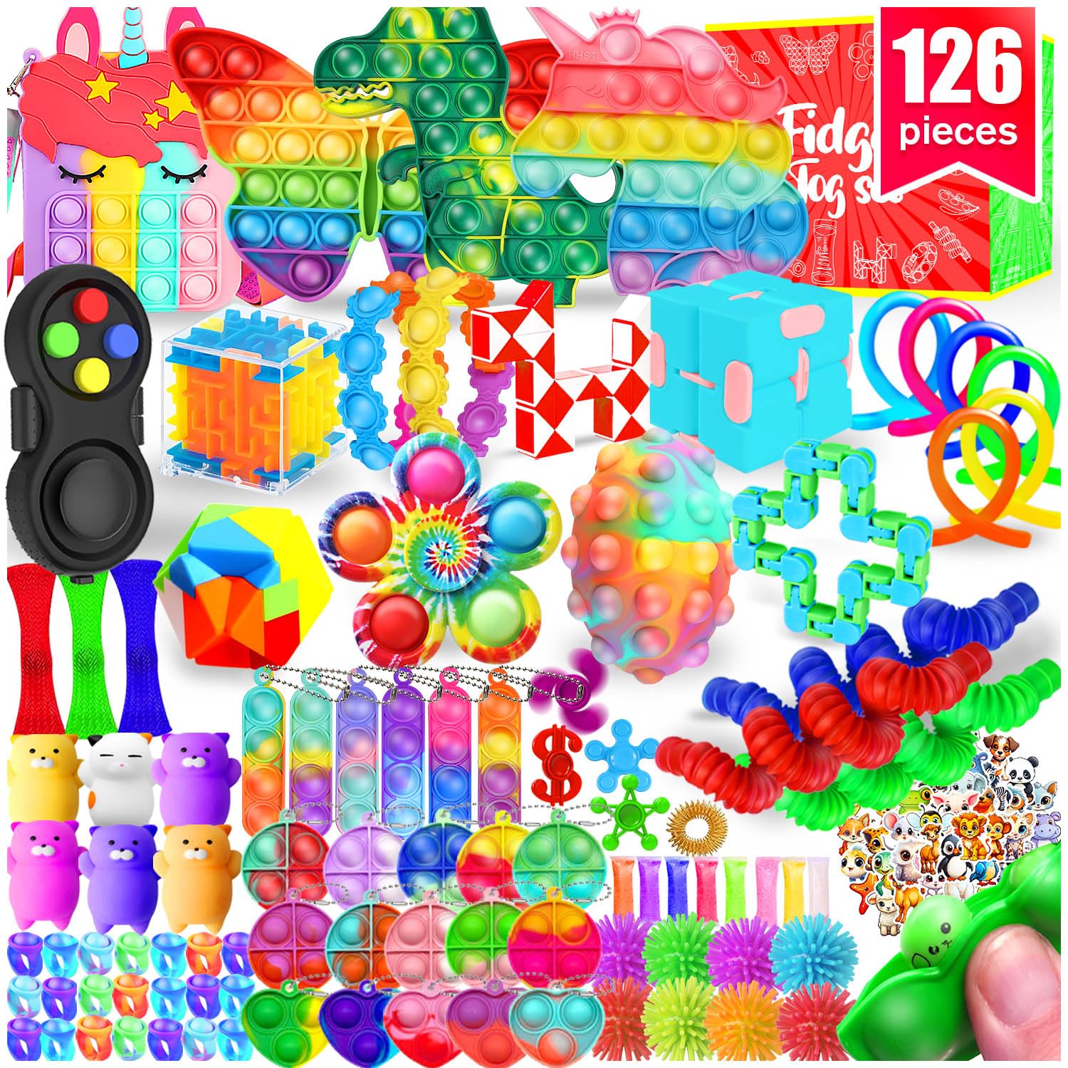 VNAMO 126-pack fidget toys set for classroom rewards and on-the-go focus.