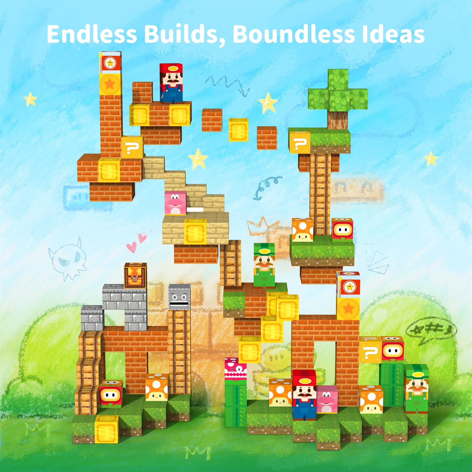 VNLINA Magnetic Blocks Durable Plastic: withstands repeated play with vibrant colors