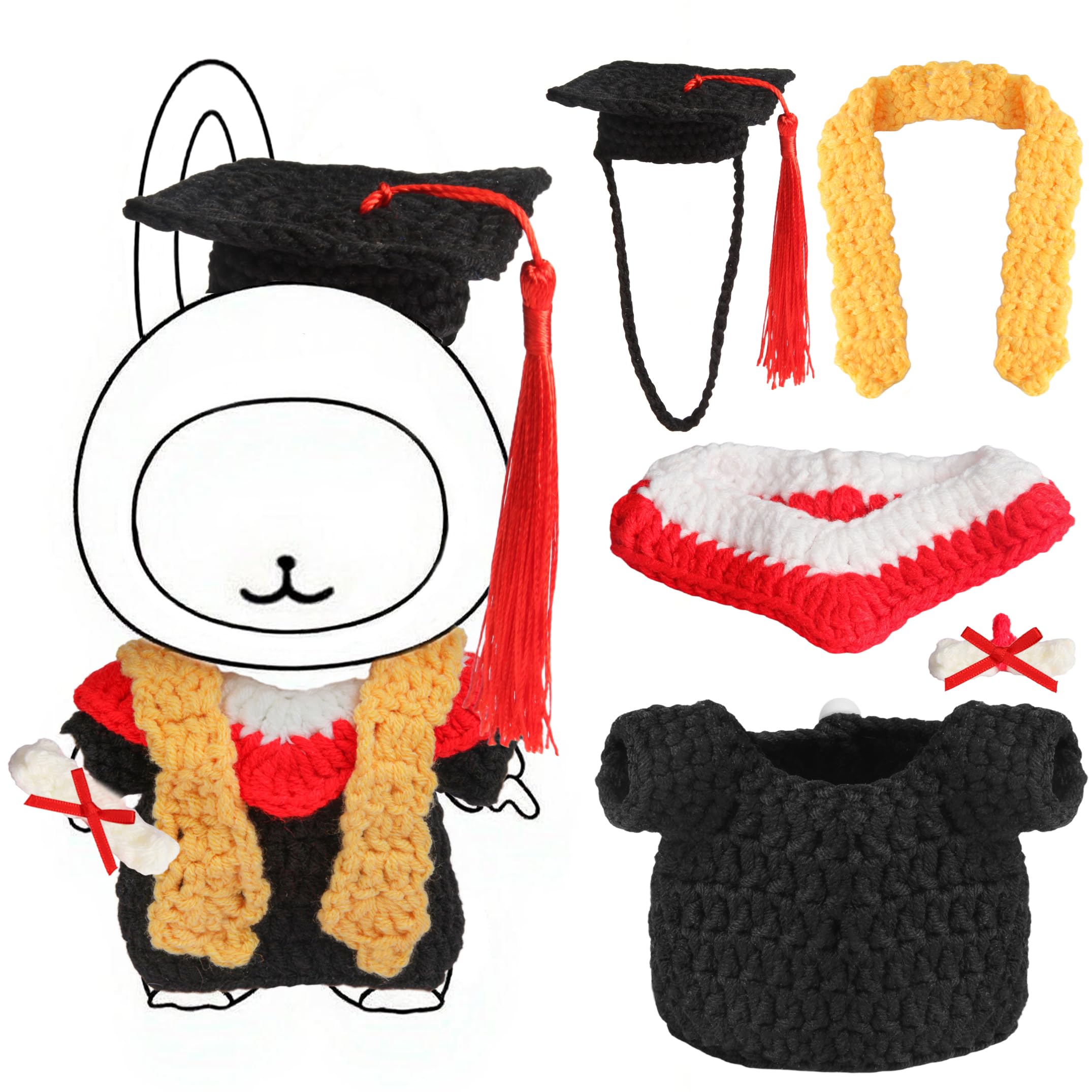 Voccim 17cm doll graduation gown set close-up crochet detail for authentic handmade look.