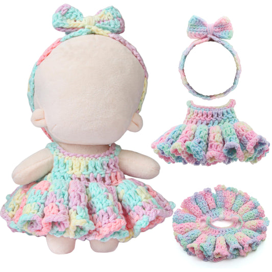 Voccim crochet flower dress for 17cm doll, ideal for imaginative dress-up play