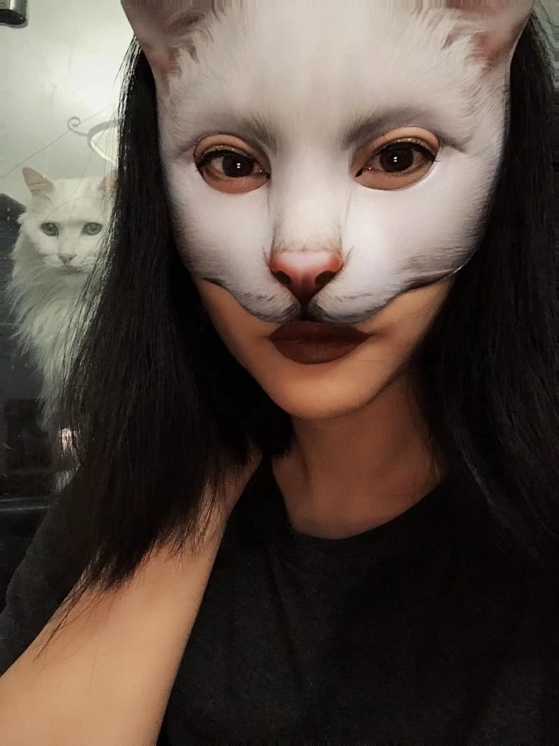Vocoliday cat mask worn on model, versatile for parties and events.