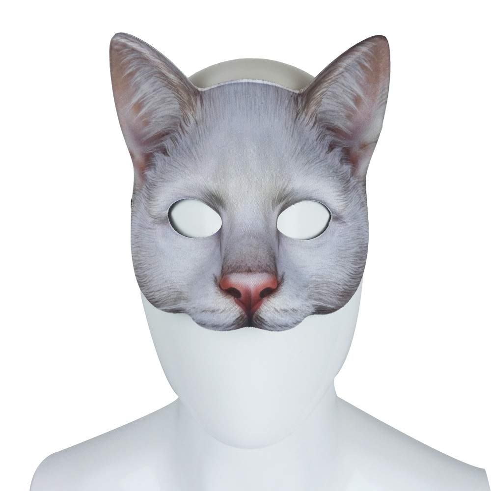 Vocoliday half-face cat mask side view, showing secure strap design.