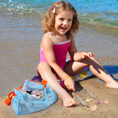 Vodolo beach mesh bags 2pcs with enlarged bottom hold more shells