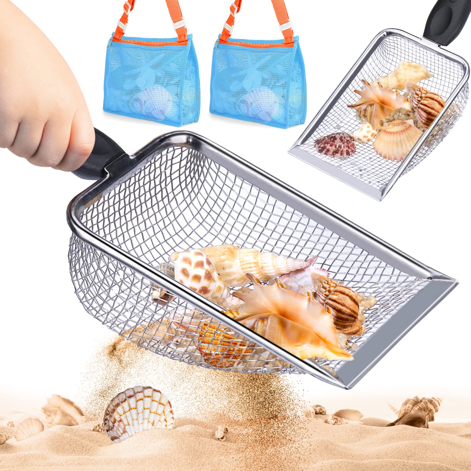 Vodolo beach mesh shovel 2pcs with metal grid for quick shell filtration