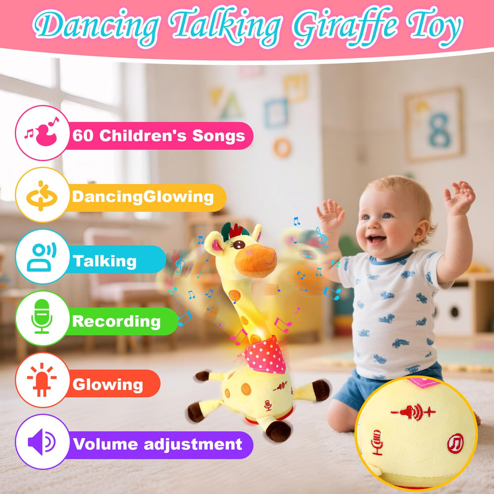 Vodolo four-in-one giraffe toy lights, dances, records, and sings.