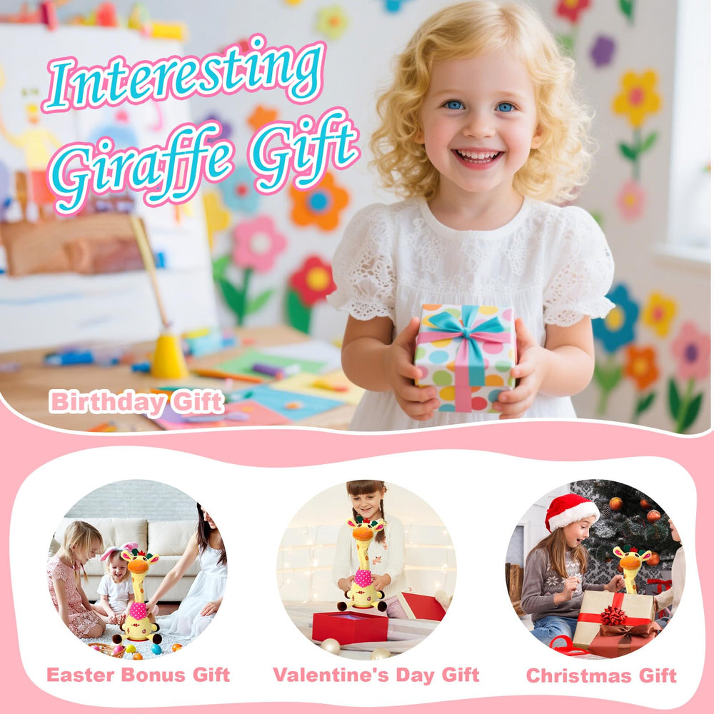 Vodolo giraffe toy includes a recording feature for personalized stories.