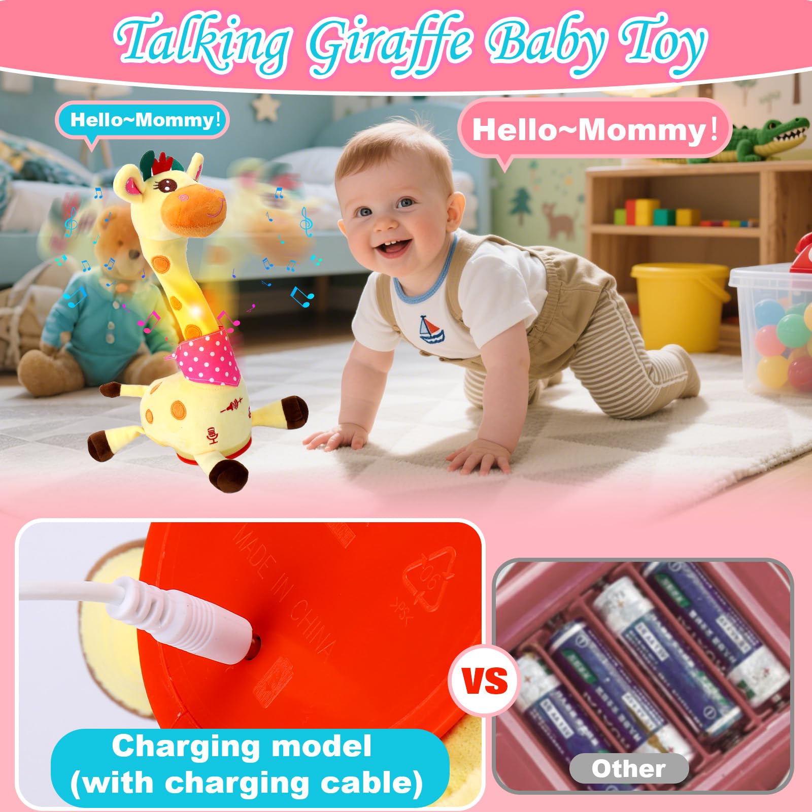Vodolo giraffe toy shows clear sound with adjustable volume for daytime and bedtime.