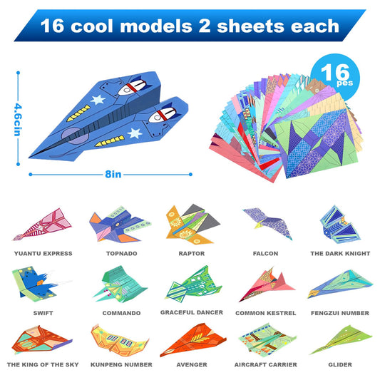 Vodolo kit includes 32 colorful sheets for multiple planes and folding fun.
