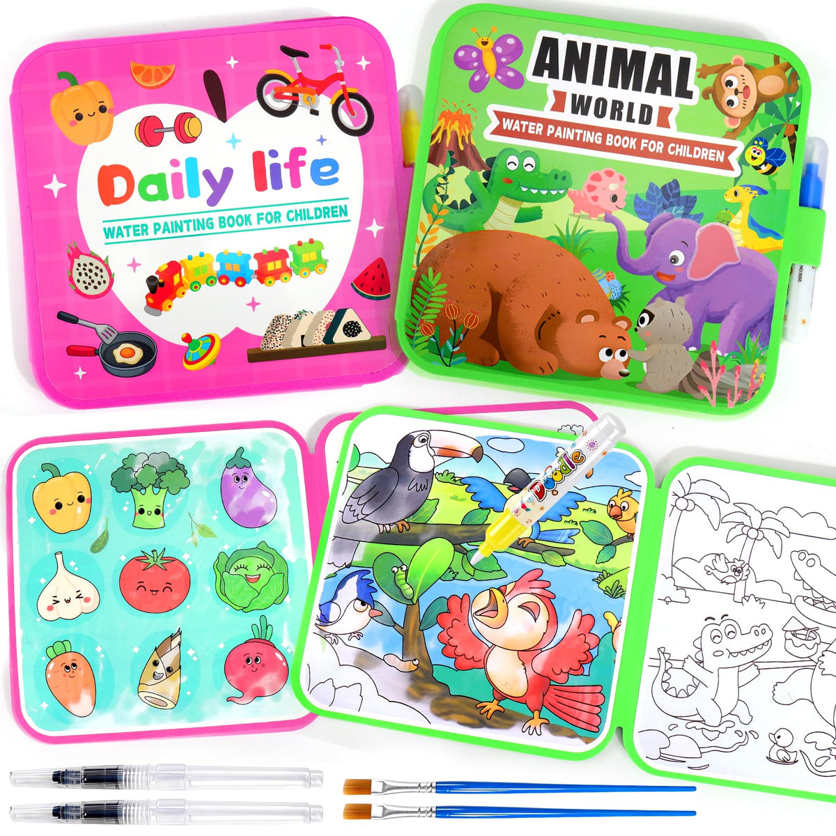 Vodolo water painting book Animal Theme reveals colors with water for mess-free toddler art.