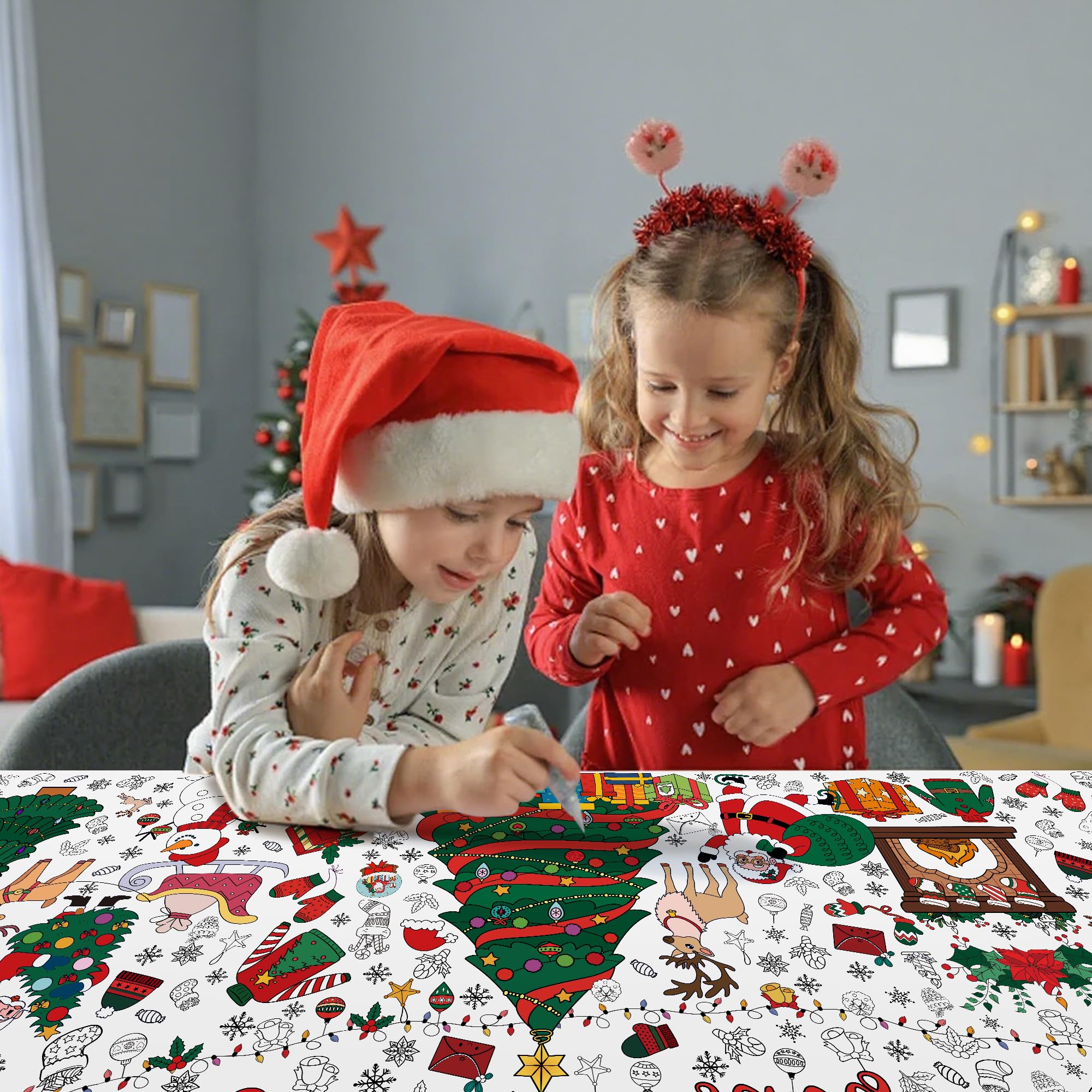 VOGUSON giant coloring tablecloth doubles as a festive classroom activity backdrop.