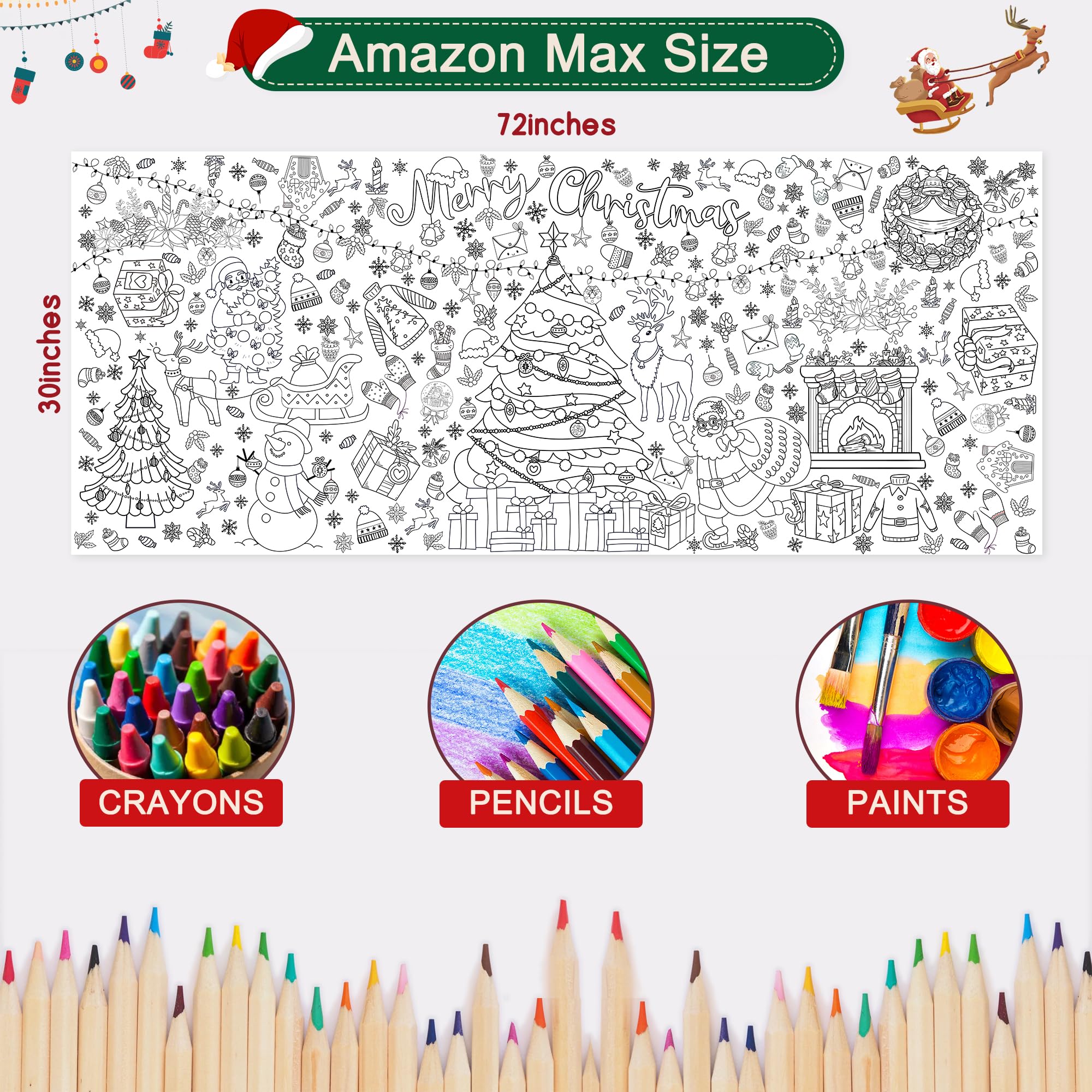 VOGUSON large Christmas crafts poster designed for kids to color on the floor.