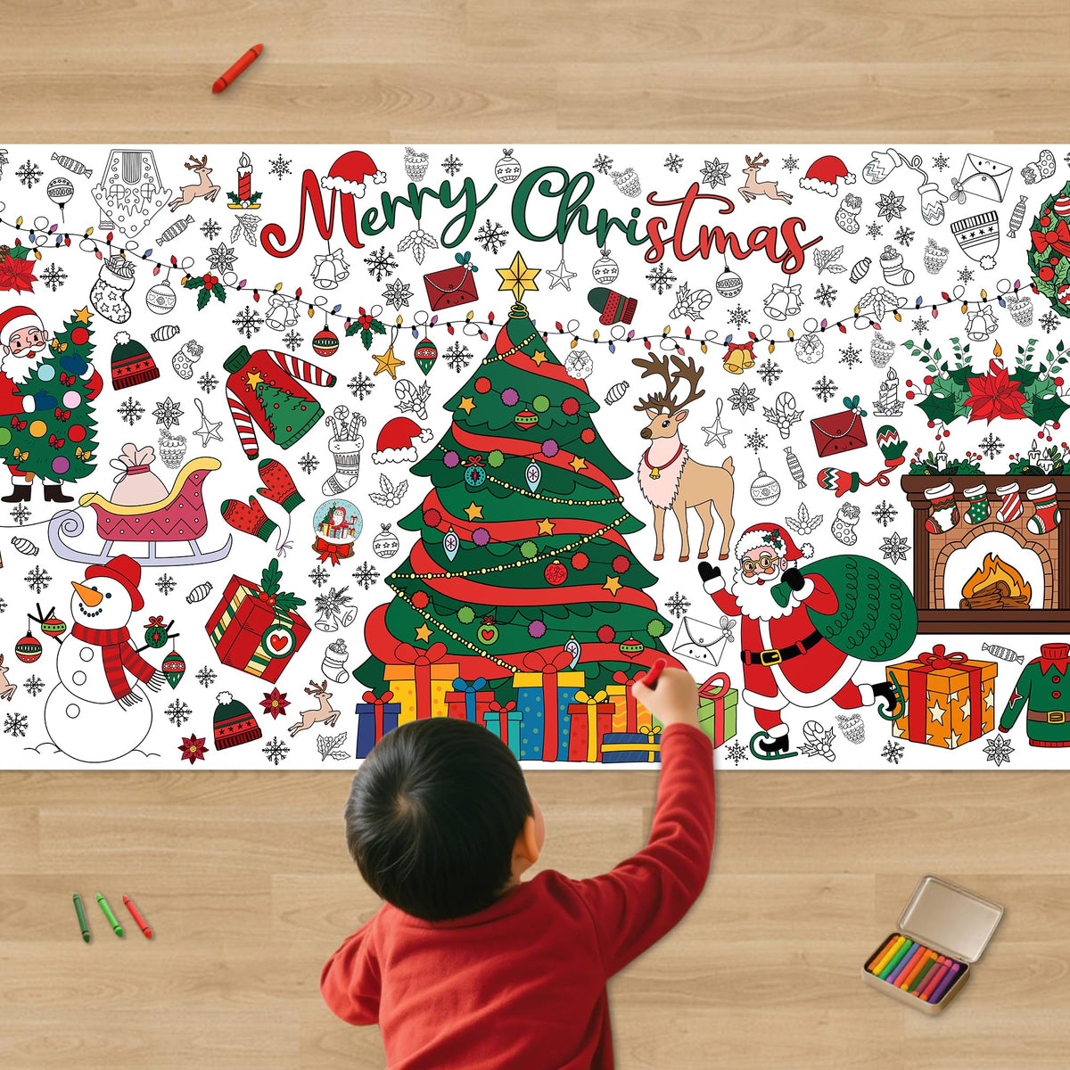 VOGUSON Xmas giant coloring tablecloth poster for mess-free family art sessions.